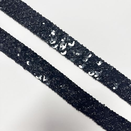 Paillettenband, lang, 22 mm breit, Schwarz Ideal für Nähprojekte, Bastelarbeiten, Kostümherstellung und Heimdekoration (schwarz) von VOOMOLOVE