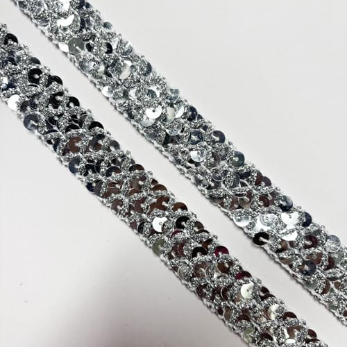 Paillettenband, lang, 22 mm breit, Silberfarben, 9,1 m lang Ideal für Nähprojekte, Bastelarbeiten, Kostümherstellung und Heimdekoration (Silber) von VOOMOLOVE