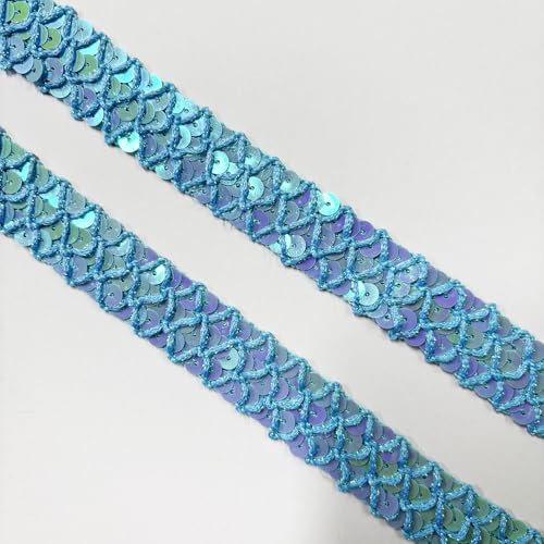Paillettenband, lang, 22 mm breit, himmelblau, 12 Yard – Ideal für Nähprojekte, Bastelarbeiten, Kostümherstellung und Heimdekoration (Himmelblau) von VOOMOLOVE
