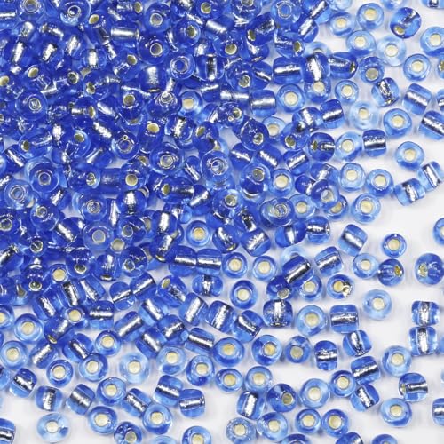Rocailles-Perlen, 110 g, ca. 1600 Stück, 4 mm, 6/0, blaue Glasperlen für die Herstellung von Ohrringen, Armbändern, Anhängern, Taillenschmuck, selbstgemachten Rocailles-Perlen (blauer, silberner Kern) Rocailles-Perlen, 110 g, ca. 1600 Stück, 4 mm, 6/0, blaue Glasperlen für die Herstellung von Ohrringen, Armbändern, Anhängern, Taillenschmuck, selbstgemachten Rocailles-Perlen (blauer, silberner Kern) von VOOMOLOVE