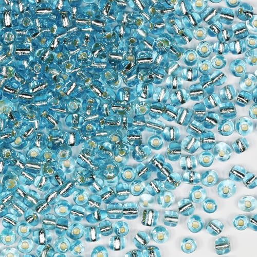 Rocailles-Perlen, 110 g, ca. 1600 Stück, 4 mm, 6/0, himmelblaue Glasperlen zur Herstellung von Ohrringen, Armbändern, Anhängern, Taillenschmuck, selbstgemachten Rocailles-Perlen (himmelblauer Rocailles-Perlen, 110 g, ca. 1600 Stück, 4 mm, 6/0, himmelblaue Glasperlen zur Herstellung von Ohrringen, Armbändern, Anhängern, Taillenschmuck, selbstgemachten Rocailles-Perlen (himmelblauer von VOOMOLOVE