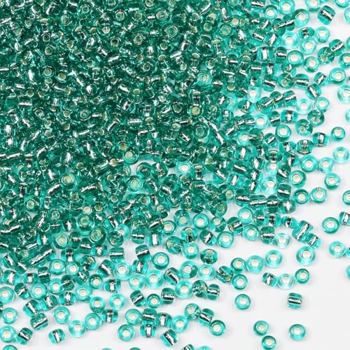 Rocailles-Perlen, 110 g, ca. 3500 Stück, 3 mm, 8/0, hellgrüne Glasperlen für die Herstellung von Ohrringen, Armbändern, Anhängern, Taillenschmuck, selbstgemachten Rocailles-Perlen (hellgrüner Rocailles-Perlen, 110 g, ca. 3500 Stück, 3 mm, 8/0, hellgrüne Glasperlen für die Herstellung von Ohrringen, Armbändern, Anhängern, Taillenschmuck, selbstgemachten Rocailles-Perlen (hellgrüner von VOOMOLOVE