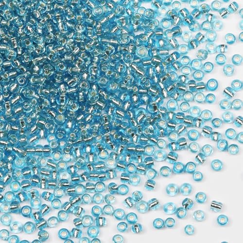 Rocailles-Perlen, 110 g, ca. 3500 Stück, 3 mm, 8/0, himmelblaue Glasperlen für die Herstellung von Ohrringen, Armbändern, Anhängern, Taillenschmuck, selbstgemachten Rocailles-Perlen (himmelblauer Rocailles-Perlen, 110 g, ca. 3500 Stück, 3 mm, 8/0, himmelblaue Glasperlen für die Herstellung von Ohrringen, Armbändern, Anhängern, Taillenschmuck, selbstgemachten Rocailles-Perlen (himmelblauer von VOOMOLOVE