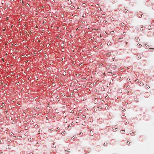 Rocailles-Perlen, 110 g, ca. 3500 Stück, 3 mm, 8/0, rosa Glasperlen für die Herstellung von Ohrringen, Armbändern, Anhängern, Taillenschmuck, selbstgemachten Rocailles-Perlen (rosa Silberkern) von VOOMOLOVE
