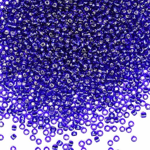 Rocailles-Perlen, 200 g, ca. 6500 Stück, 3 mm, 8/0, Glas-Bastelperlen zur Herstellung von Ohrringen, Armbändern, Anhängern, Taillenschmuck, selbstgemachten Rocailles-Perlen (Königsblau, silberfarbene Rocailles-Perlen, 200 g, ca. 6500 Stück, 3 mm, 8/0, Glas-Bastelperlen zur Herstellung von Ohrringen, Armbändern, Anhängern, Taillenschmuck, selbstgemachten Rocailles-Perlen (Königsblau, silberfarbene von VOOMOLOVE