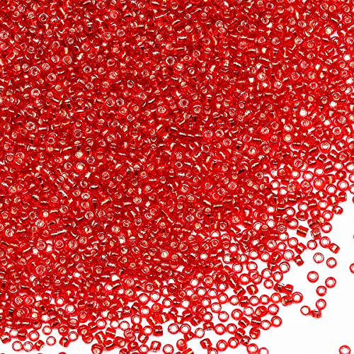 Rocailles-Perlen für Schmuckherstellung, 2 mm, ca. 9800 Stück, 12/0 Glas-Bastelperlen für die Herstellung von Ohrringen, Armbändern, Anhängern, Taillenschmuck, selbstgemachte Rocailles-Perlen (rot) von VOOMOLOVE
