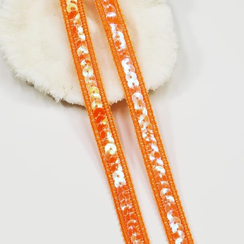 Stretch-Paillettenband, breit, 1,2 cm, 9,1 m, Orange, elastisches Paillettenband, elastischer Rand zum Nähen, Kleid, Stirnband (Orange) von VOOMOLOVE