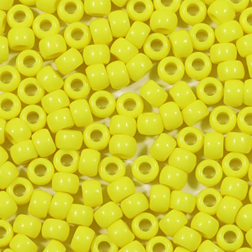 VOOMOLOVE 1000 Stück (fluoreszierendes Gelb) 6 x 9 mm Pony-Perlen, Armband-Perlen, Perlen für Haarzöpfe, Perlen zum Basteln, Kunststoffperlen, Haarperlen für Zöpfe, 6 x 9 mm (fluoreszierendes Gelb) von VOOMOLOVE
