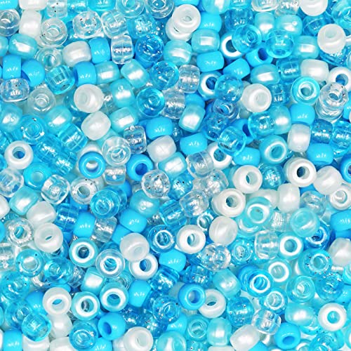 VOOMOLOVE 1000 Stück Bule Mix Pony-Perlen, Armbandperlen, Perlen für Haarzöpfe, Perlen zum Basteln, Kunststoffperlen, Haarperlen für Zöpfe, 6 x 9 mm (Blau-Mix) von VOOMOLOVE