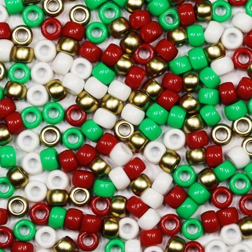 VOOMOLOVE 1000 Stück weihnachtliche Pony-Perlen, Armbandperlen, Perlen für Haarzöpfe, Perlen zum Basteln, Kunststoffperlen, Haarperlen für Zöpfe, 6 x 9 mm (Weihnachtsfarbe) von VOOMOLOVE