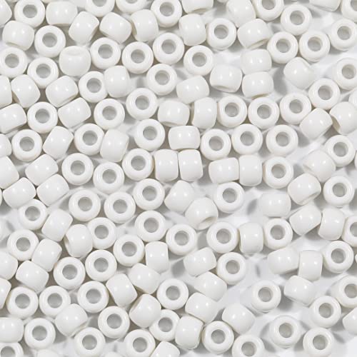 VOOMOLOVE 1000 Stück weiße Pony-Perlen, Armbandperlen, Perlen für Zöpfe, Perlen zum Basteln, Kunststoffperlen, Haarperlen für Zöpfe, 6 x 9 mm (weiß) von VOOMOLOVE