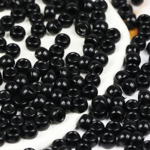 VOOMOLOVE 1000 schwarze Pony-Perlen, Armbandperlen, Perlen für Haarzöpfe, Perlen zum Basteln, Kunststoffperlen, Haarperlen für Zöpfe, 6 x 9 mm (schwarz) von VOOMOLOVE