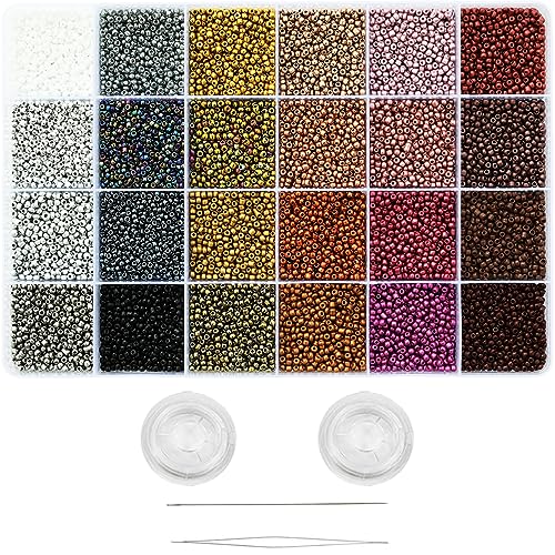 VOOMOLOVE 12/0 Glas-Rocailles, ca. 15800 Stück, 24 Farben, 2 mm, lose Rocailles-Set, Armbandherstellung, mit 24 Fächern, Kunststoff-Aufbewahrungsbox für Schmuckherstellung (24 Farben) von VOOMOLOVE