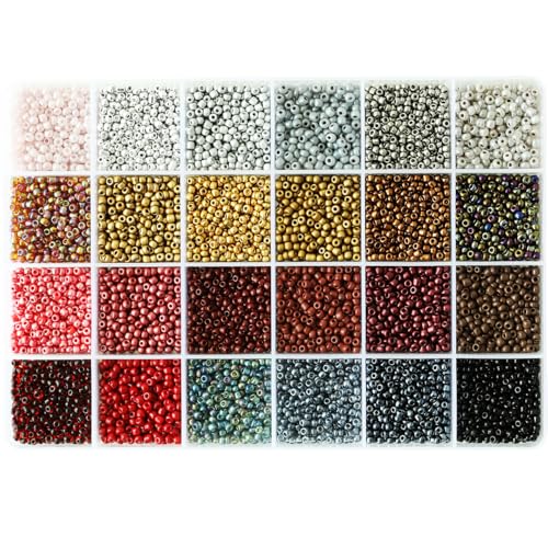 VOOMOLOVE Glasperlen, 8/0, ca. 7200 Stück, 24 Farben, 3 mm, lose Rocailles-Set, Armbandherstellung, mit 24 Fächern, Kunststoff-Aufbewahrungsbox für Schmuckherstellung von VOOMOLOVE