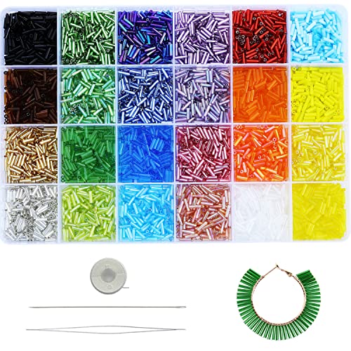 VOOMOLOVE Glasperlen mit Perlennadeln, 6 mm, ca. 7680 Stück in Box, 24 mehrfarbige Perlen, 6 mm Röhrenperlen für Schmuckherstellung (320 Stück/Farbe, 24 Farben) von VOOMOLOVE