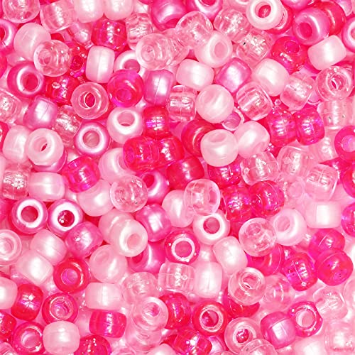 VOOMOLOVE Pony-Perlen, Armbandperlen, Perlen für Haar-Zöpfe, Perlen zum Basteln, Kunststoffperlen, Haarperlen für Zöpfe, 6 x 9 mm (Rosa-Mischung), 1000 Stück von VOOMOLOVE