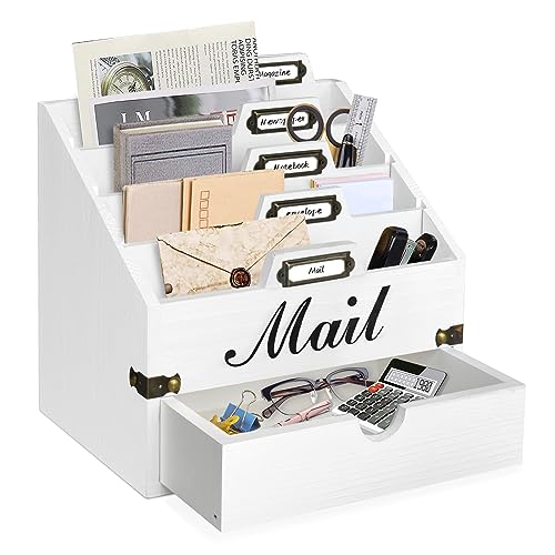 VOOTTOU Brief-Organizer aus Holz, Schreibtisch-Organizer mit 4 Fächern und Schublade, Briefhalter, Aktenordner, Wandhalterung, Schreibtischzubehör und Arbeitsplatz-Organizer, Aktenpapierhalter VOOTTOU Brief-Organizer aus Holz, Schreibtisch-Organizer mit 4 Fächern und Schublade, Briefhalter, Aktenordner, Wandhalterung, Schreibtischzubehör und Arbeitsplatz-Organizer, Aktenpapierhalter von VOOTTOU