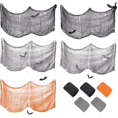 5 Stück 183 x 76 cm Halloween Gaze Stoff Deko gruselig käsetuch passiertuch Cheesecloth mit 12 3D Fledermäuse, Halloween türdeko und Party Decoration Innen Außen 5 Stück 183 x 76 cm Halloween Gaze Stoff Deko gruselig käsetuch passiertuch Cheesecloth mit 12 3D Fledermäuse, Halloween türdeko und Party Decoration Innen Außen von VOPIWOZ