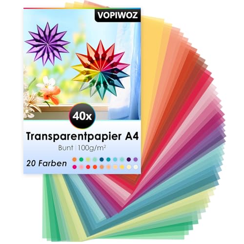 VOPIWOZ 40 Blatt Transparentpapier Bunt, Bastelpapier Transparent, Pergamentpapier Bunt, für Transparentpapier Zum Bedrucken, Zum Tracing Paper und Zum Pergamentpapier für Laternen VOPIWOZ 40 Blatt Transparentpapier Bunt, Bastelpapier Transparent, Pergamentpapier Bunt, für Transparentpapier Zum Bedrucken, Zum Tracing Paper und Zum Pergamentpapier für Laternen von VOPIWOZ
