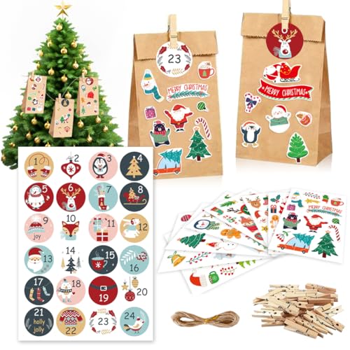 VOPIWOZ Papiertüten Adventskalender Zum Befüllen Gross, 24 Diy Adventskalender Tüten, Adventskalender Zahlen Aufkleber und Holzklammern, Perfekt für weihnachtskalender kinder 2024 VOPIWOZ Papiertüten Adventskalender Zum Befüllen Gross, 24 Diy Adventskalender Tüten, Adventskalender Zahlen Aufkleber und Holzklammern, Perfekt für weihnachtskalender kinder 2024 von VOPIWOZ