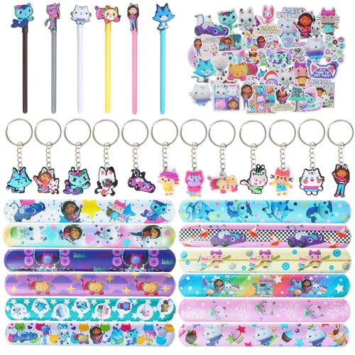 VOPLLS 80Pcs Gabby Kindergeburtstag Mitgebsel Set, Gabby Party Mitgebsel Geburtstag Deko, 12 Slap Armbänder Clap Bracelets, 12 Schlüsselanhänger, 6 Gel-Tintenstifte, 50 Aufkleber VOPLLS 80Pcs Gabby Kindergeburtstag Mitgebsel Set, Gabby Party Mitgebsel Geburtstag Deko, 12 Slap Armbänder Clap Bracelets, 12 Schlüsselanhänger, 6 Gel-Tintenstifte, 50 Aufkleber von VOPLLS