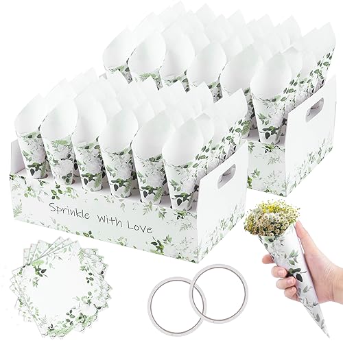 VORHOT Konfetti Hochzeit Kegel, 60 Stück Konfetti Kegel Halter mit 2 Kraftpapier Kegelhalter, Vintage Hochzeit Konfetti Kegel für Konfetti Blütenblätter Hochzeit Party Dekoration, Blätter VORHOT Konfetti Hochzeit Kegel, 60 Stück Konfetti Kegel Halter mit 2 Kraftpapier Kegelhalter, Vintage Hochzeit Konfetti Kegel für Konfetti Blütenblätter Hochzeit Party Dekoration, Blätter von VORHOT