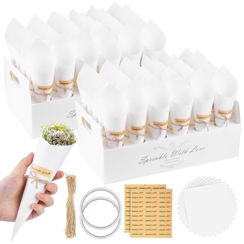 VORHOT Konfetti Hochzeit Kegel - 60 Stück Halter mit 2 Weiß Kegelhalter - Vintage Dekoration für Blütenblätter Party, Unifarben Weiß VORHOT Konfetti Hochzeit Kegel - 60 Stück Halter mit 2 Weiß Kegelhalter - Vintage Dekoration für Blütenblätter Party, Unifarben Weiß von VORHOT