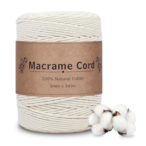 VORHOT Makramee Garn 3mm x 300m Beige, Makramee Baumwollgarn 3mm, Baumwollkordel Natur 3mm, Baumwoll Bastelschnur für DIY Handwerk Basteln Stricken Boho Deko Wandbehang Dekoration Wohnzimmer Balkon VORHOT Makramee Garn 3mm x 300m Beige, Makramee Baumwollgarn 3mm, Baumwollkordel Natur 3mm, Baumwoll Bastelschnur für DIY Handwerk Basteln Stricken Boho Deko Wandbehang Dekoration Wohnzimmer Balkon von VORHOT