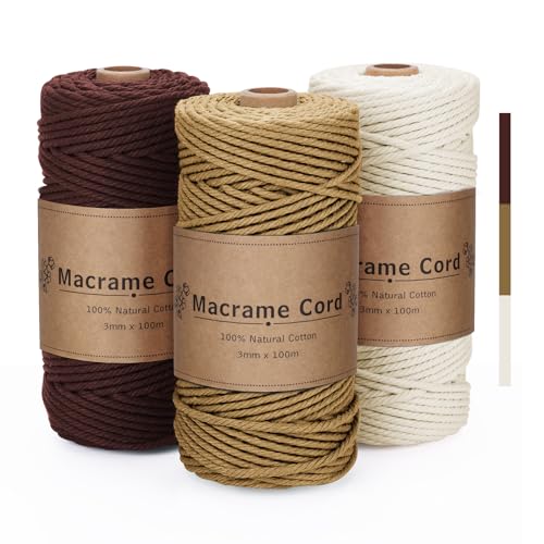 VORHOT Makramee Garn 3mm x100m, Makramee Garn Set Khaki Braun Beige, Baumwollgarn 3mm, Baumwollkordel Natur, Baumwoll Bastelschnur für Basteln Stricken Boho Deko Wandbehang Dekoration VORHOT Makramee Garn 3mm x100m, Makramee Garn Set Khaki Braun Beige, Baumwollgarn 3mm, Baumwollkordel Natur, Baumwoll Bastelschnur für Basteln Stricken Boho Deko Wandbehang Dekoration von VORHOT
