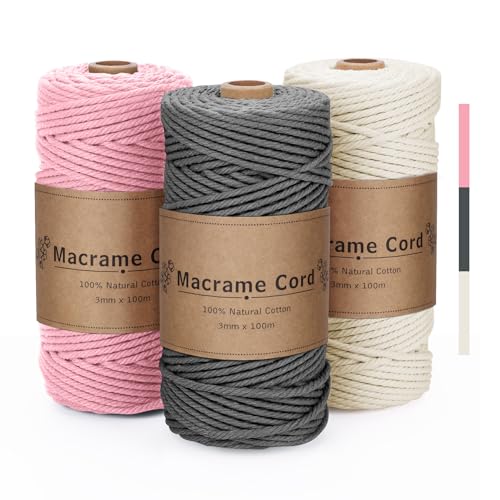 VORHOT Makramee Garn 3mm x100m, Makramee Garn Set Rosa Grau Beige, Baumwollgarn 3mm, Baumwollkordel Natur, Baumwoll Bastelschnur für Basteln Stricken Boho Deko Wandbehang Dekoration VORHOT Makramee Garn 3mm x100m, Makramee Garn Set Rosa Grau Beige, Baumwollgarn 3mm, Baumwollkordel Natur, Baumwoll Bastelschnur für Basteln Stricken Boho Deko Wandbehang Dekoration von VORHOT