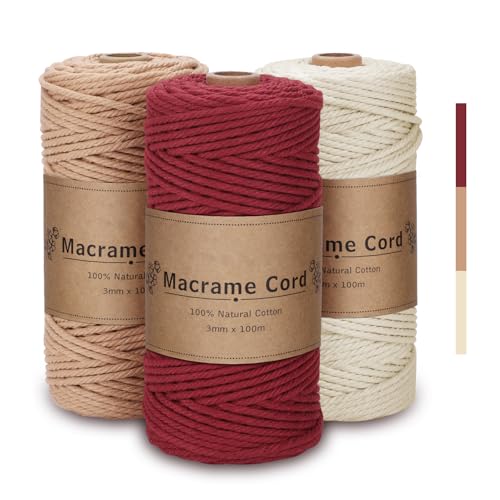 VORHOT Makramee Garn 3mm x100m, Makramee Garn Set Rot, Makramee Baumwollgarn 3mm, Baumwollkordel Natur 3mm, Baumwoll Bastelschnur für Basteln Stricken Boho Deko Wandbehang Dekoration VORHOT Makramee Garn 3mm x100m, Makramee Garn Set Rot, Makramee Baumwollgarn 3mm, Baumwollkordel Natur 3mm, Baumwoll Bastelschnur für Basteln Stricken Boho Deko Wandbehang Dekoration von VORHOT