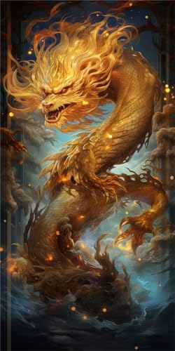 Diamond Painting Goldener Drache Diamond Painting Erwachsene Groß (30 X 60cm) 5D Diamond Painting Diamant Painting Bilder DIY Malen Nach Zahlen Erwachsene Cross Stickerei für Wand Deko Aesthetic,J539 von VORSAK
