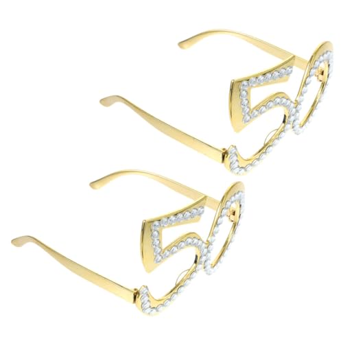 VOSAREA 1 Satz Geburtstagsbrille Neuheit Geburtstagsdekorationen Brille Zum 50. Geburtstag Leuchtbrillen Jahrestag Gläser Brille Foto-Requisite Strassbrille Plastik Golden 2st von VOSAREA