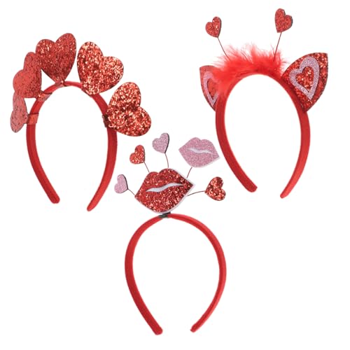 VOSAREA 3st Valentinstag Stirnband Neuheits-stirnband Requisiten Für Fotoautomaten Herz-accessoires Für Frauen Valentins-stirnband Für Frauen Pailletten-herz-stirnband Haarband Abs Rot von VOSAREA