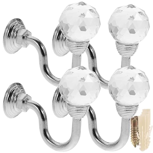 VOSAREA 4 Stück Raffhalter Vorhang Wand Kristall Vorhang Halter Metall Gardinenhalter kleine Wand Vorhanghalter Raffhalter Haken mit Schraube für Gardinen Wohnzimmer Schlafzimmer von VOSAREA