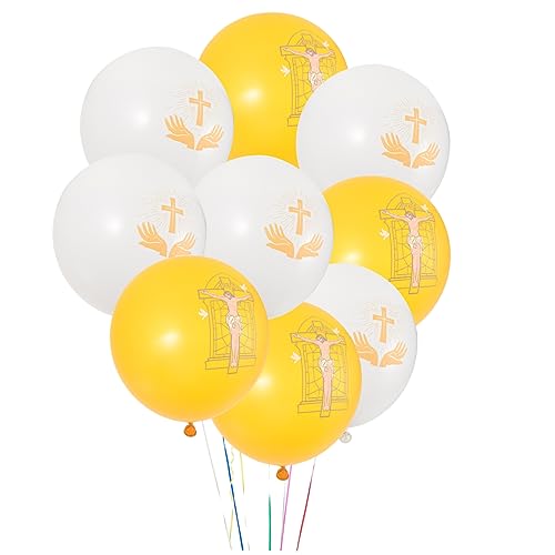 VOSAREA 50 Stück Latexballons Baby Taufe Kreuzmuster Luftballons Kreuz Latexballon Zur Taufe von VOSAREA