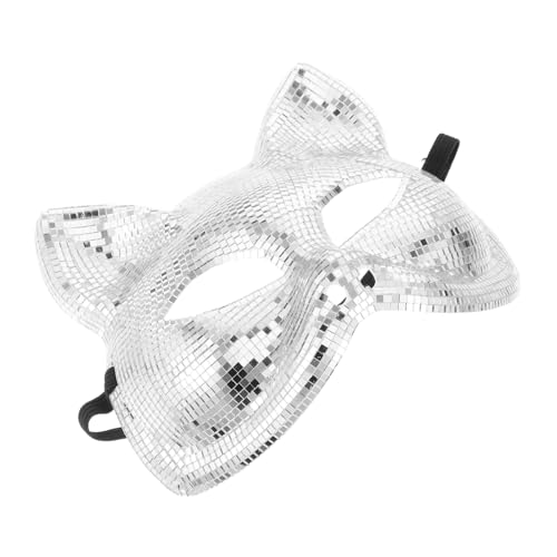 VOSAREA Disco Katzenmaske Silbern Spiegelnd Wiederverwendbar für Karneval Halloween und Cosplay Tiermaske für Damen mit Auffälligem und Langlebigem Design von VOSAREA