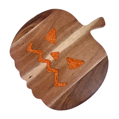 VOSAREA Halloween Holz Schneidebrett in Kürbisform Kleines Küchenbrett aus Langlebigem Holz mit Verstärkten Kanten Rissfest für Käse Fleisch Gemüse und Festliche Halloween Feiern von VOSAREA