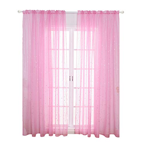 VOSAREA Voile Fenstervorhang Romantische Silbersternfolie Fensterbehandlung Glitzer Sterne Gardinen Panel für Mädchen Kinder Schlafzimmer Wohnzimmer- 100 * 270Cm (Rosa) von VOSAREA