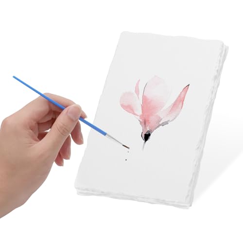 Büttenpapier Aquarellpapier A6 Set 25 Blatt handgeschöpftes Strukturpapier 300g Baumwollpapier mit Pinsel Ideal für Grußkarten DIY Skizzen Kinder Malerei Anfänger Geschenk von VOSSOT