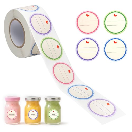 Marmeladen Etiketten Selbstklebend 640 Stück - 4 Farben (Pink, Blau, Grün, Lila) - Runde Etiketten für Marmeladengläser, Flaschen, Behälter, Geschenkverpackungen, Beschriftbar und Ablösbar von VOSSOT