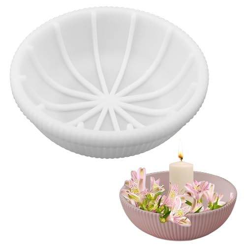 Silikonformen Schale, 20 x 7 cm Groß Rund Tablett mit Gestreifter Textur, Silikon Gießformen für Epoxidharz, Kerzen Schokolade, Resin SchüSsel Silicone Molds Bowl für Lagerbehälter Basteln DIY von VOSSOT