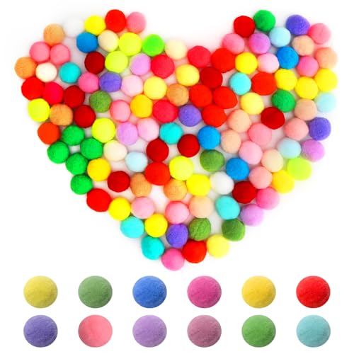 VOSSOT 120 Stück Pompons zum Basteln, 3cm Bunte Pompoms, Filzkugeln Bunt Pompons Groß Mehrfarbige Pompom Bommel zum Basteln für Lustige DIY Kreative Handwerk Feine Haar-Accessoires Partydekoration von VOSSOT