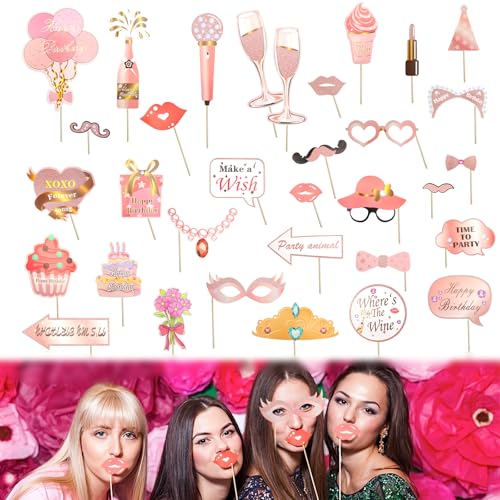 VOSSOT 33 PCS Fotobox Accessoires Roségold, 90er Foto Requisiten Geburtstag Frauen, JGA Accessoires Frauen Vintage Fotobox Requisiten Party Aaccessoires Glitzer Photobox Accessoires VOSSOT 33 PCS Fotobox Accessoires Roségold, 90er Foto Requisiten Geburtstag Frauen, JGA Accessoires Frauen Vintage Fotobox Requisiten Party Aaccessoires Glitzer Photobox Accessoires von VOSSOT