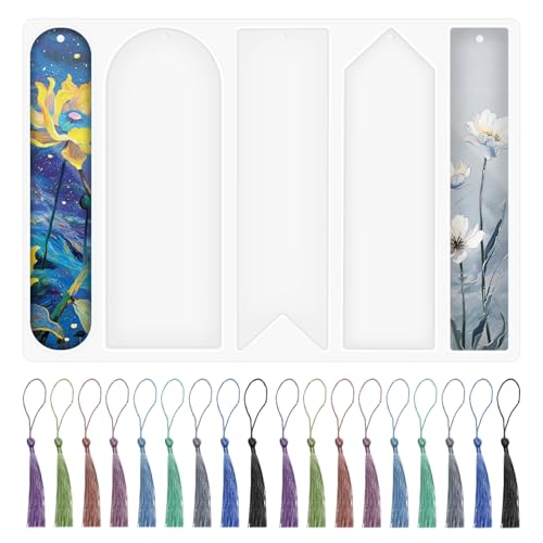 VOSSOT 5PCS Epoxidharz Lesezeichen Formen Set Silikon Lesezeichenform mit 20PCS Quasten DIY Lesezeichen Epoxidharz Bastelset, Resin Gießform für Anfänger, Handgemachte Harz Geschenkidee, Handgemachte VOSSOT 5PCS Epoxidharz Lesezeichen Formen Set Silikon Lesezeichenform mit 20PCS Quasten DIY Lesezeichen Epoxidharz Bastelset, Resin Gießform für Anfänger, Handgemachte Harz Geschenkidee, Handgemachte von VOSSOT