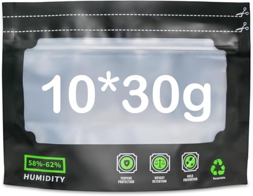 VOSSOT 6PCS 30g Wiederverwendbare Aufbewahrungsbeute, Luftdichte Bags mit Geruchskontrolle, UV-Schutz Feuchtigkeitskontrolle (58–62%) Versiegelbare Bags Kräuter, Lebensmittel, Getreide Lagerung von VOSSOT