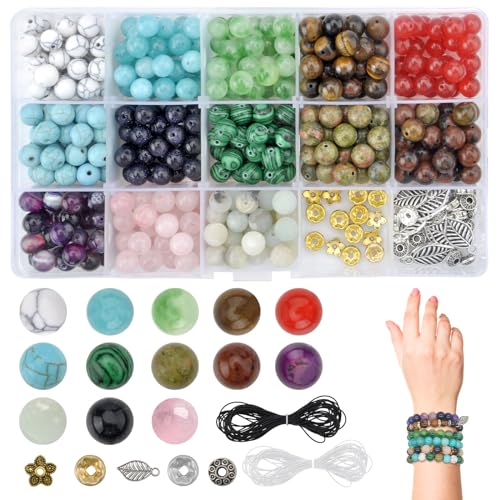 Perlen für Armbänder, Perlen zum Auffädeln 15 Raster Edelstein Perlen Set, Schmucksteine zum Basteln Edelsteine zum Auffädeln, Edelsteinperlen 8mm Schmuckperlen zum Basteln, Edelsteine Set Perlen für Armbänder, Perlen zum Auffädeln 15 Raster Edelstein Perlen Set, Schmucksteine zum Basteln Edelsteine zum Auffädeln, Edelsteinperlen 8mm Schmuckperlen zum Basteln, Edelsteine Set von VOSSOT