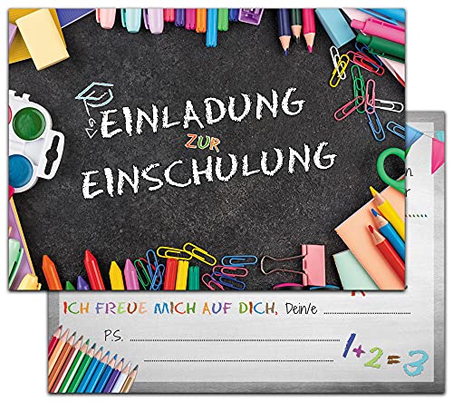 Einschulung Einladungskarten | 12er Set Einladungen zum Schulanfang | DIN A6 Einladungskarten 1. Schultag für Jungen & Mädchen | 14,8 x 10,5 cm von VOSVOLO