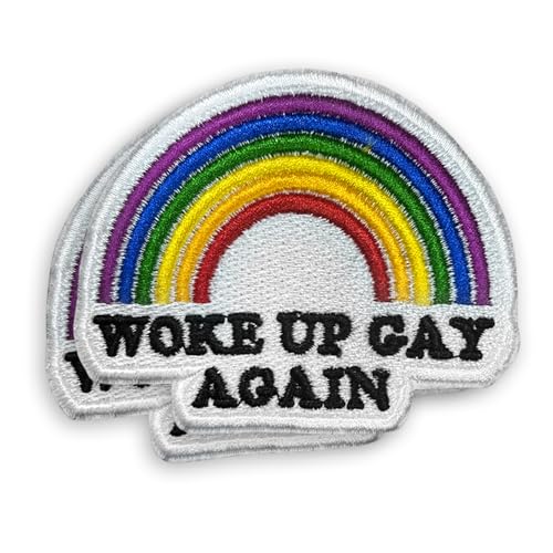 VOTANTA Aufnäher/Aufnäher/Aufnäher, Motiv: "Woke Up Gay Again", lustiges Regenbogen-Pride, Gay-LGBTQ-Geschenk, bestickt, zum Aufnähen, für Kleidung, Rucksack, Hut, Jacke, Jeans, 8,9 cm, 2 Stück von VOTANTA