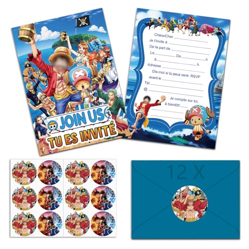 VOVhpbidy 12x Einladungskarten Kindergeburtstag Junge mit Umschlag Französisch, Geburtstagseinladungen Jungen, Cartoon Einladungskarten Geburtstag Set für Themed Party (A6) von VOVhpbidy